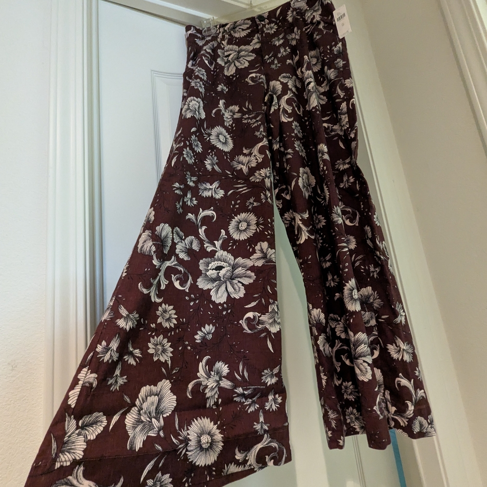 Anthropologie Burgundy Floral Wide Leg Pants - NWT - Picture 3 of 10